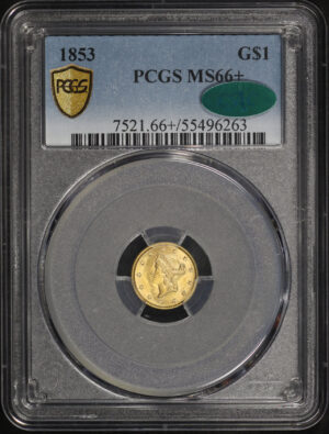 Obverse of this 1853 Gold Dollar PCGS MS-66+ CAC