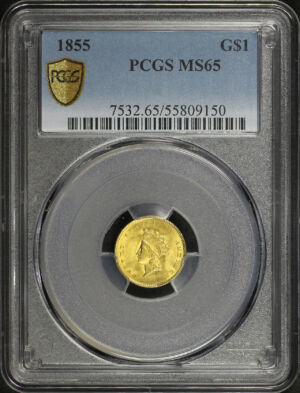 Obverse of this 1855 Gold Dollar Type 2 PCGS MS-65