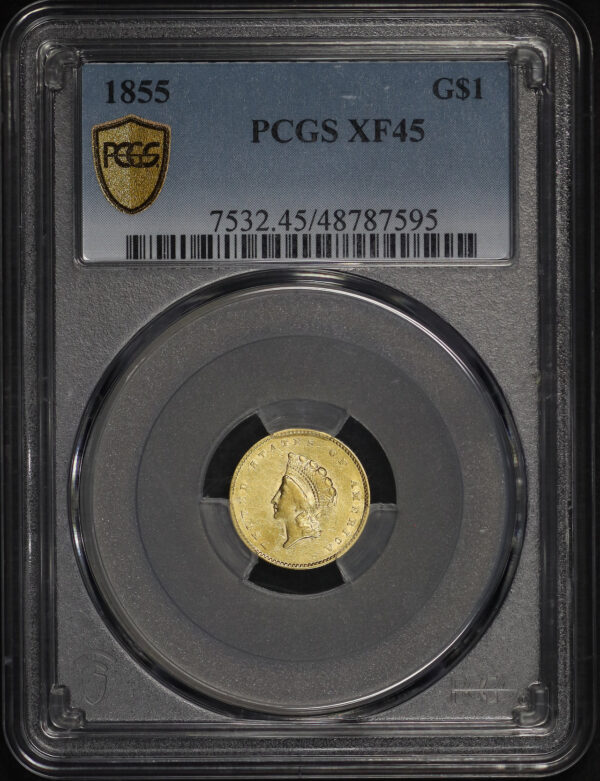 Obverse of this 1855 Gold Dollar Type 1 PCGS XF-45