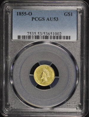 Obverse of this 1855-O Gold Dollar PCGS AU-53