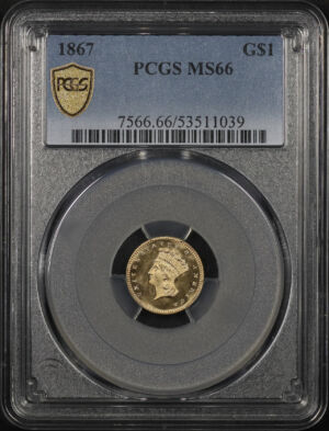 Obverse of this 1867 Gold Dollar Type 3 PCGS MS-66
