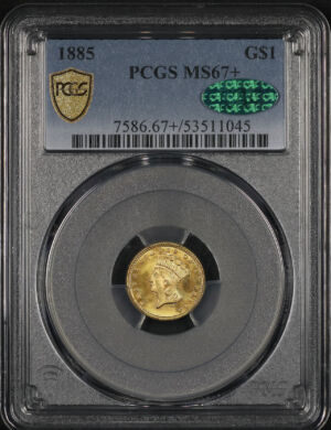 Obverse of this 1885 Gold Dollar Type 3 PCGS MS-67+ CAC