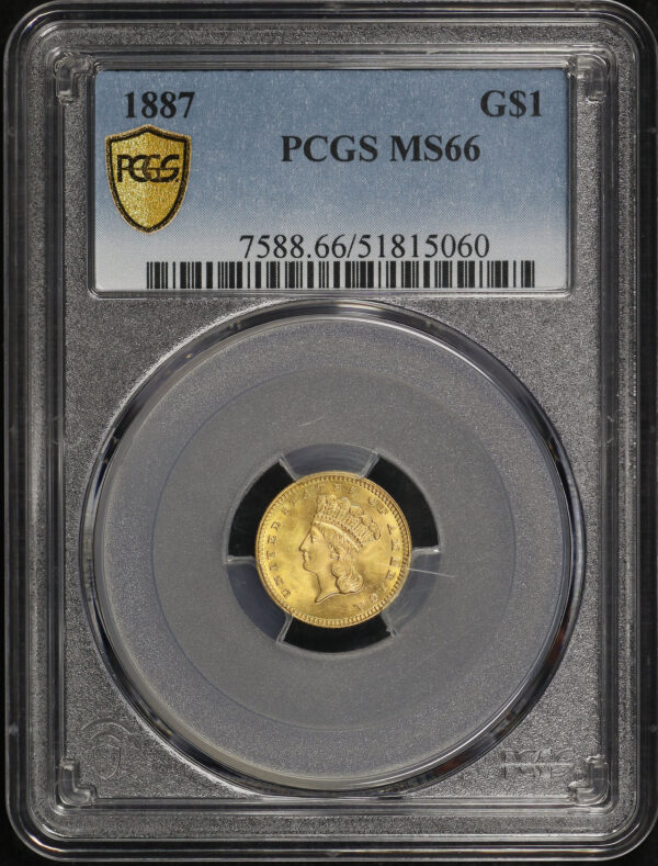Obverse of this 1887 Gold Dollar Type 3 PCGS MS-66