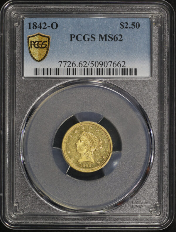 Obverse of this 1842-O Liberty Head $2.5 PCGS MS-62