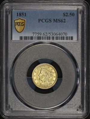 Obverse of this 1851 Liberty Head $2.5 PCGS MS-62