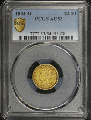 Obverse of this 1854-O Liberty Head $2.5 PCGS AU-53