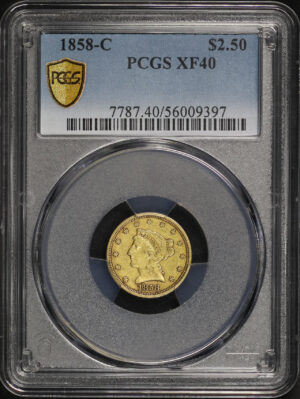 Obverse of this 1858-C Liberty Head $2.5 PCGS XF-40