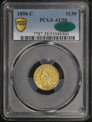 Obverse of this 1858-C Liberty Head $2.5 PCGS AU-58 CAC