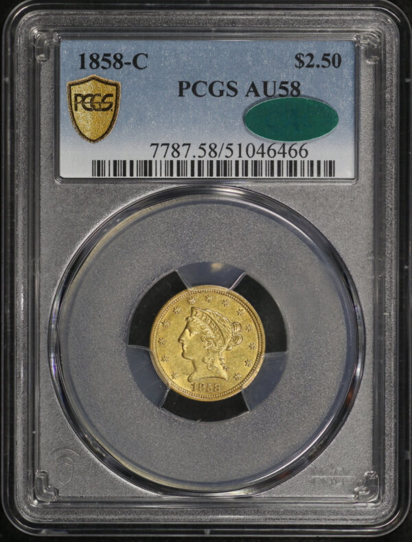 Obverse of this 1858-C Liberty Head $2.5 PCGS AU-58 CAC