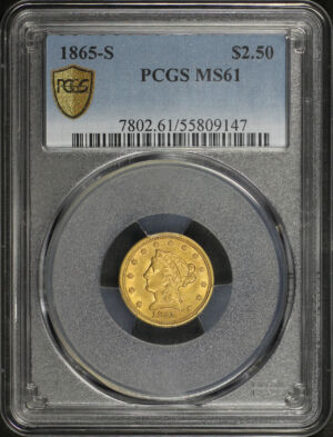 Obverse of this 1865-S Liberty Head $2.5 PCGS MS-61
