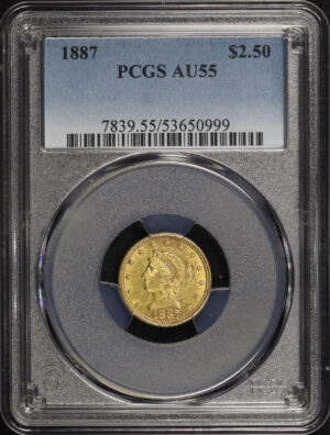 Obverse of this 1887 Liberty Head $2.5 PCGS AU-55
