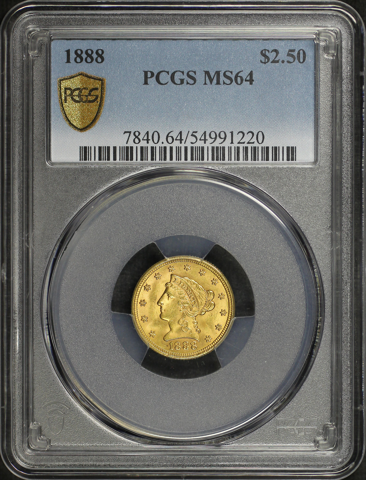 Obverse of this 1888 Liberty Head $2.5 PCGS MS-64