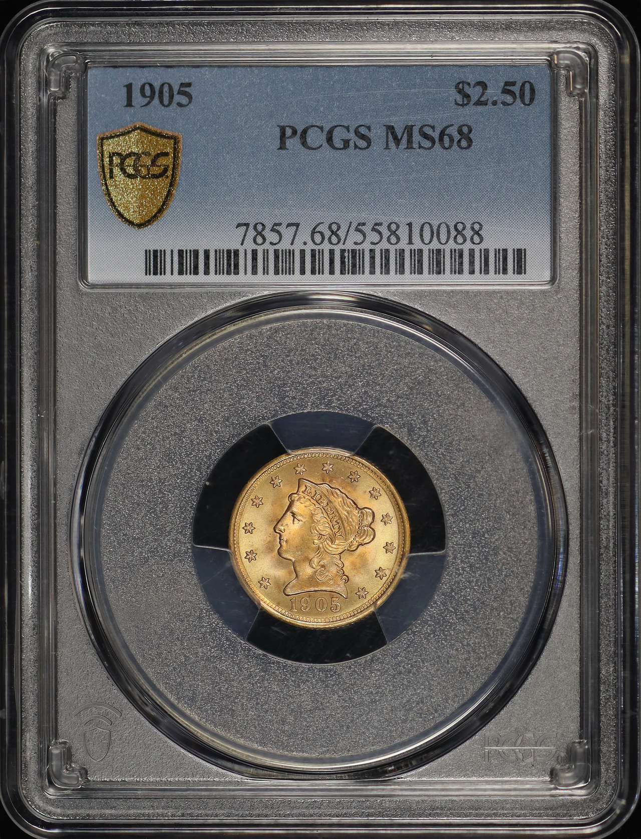 Obverse of this 1905 Liberty Head $2.5 PCGS MS-68