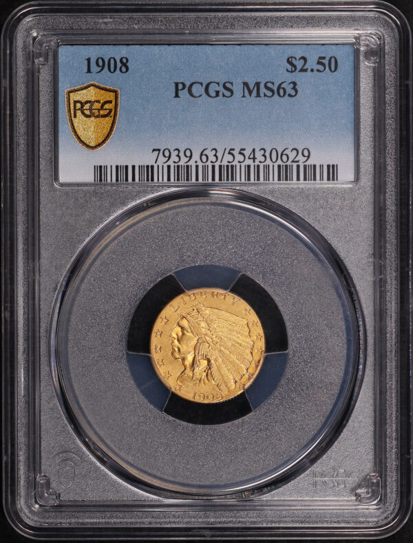 Obverse of this 1908 Indian $2.5 PCGS MS-63