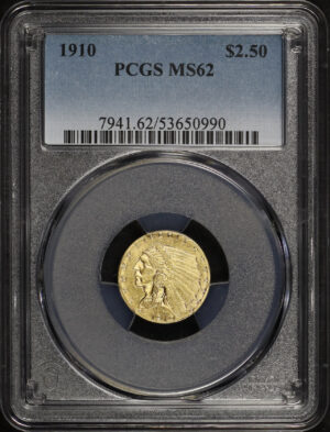 Obverse of this 1910 Indian $2.5 PCGS MS-62