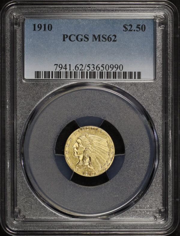 Obverse of this 1910 Indian $2.5 PCGS MS-62