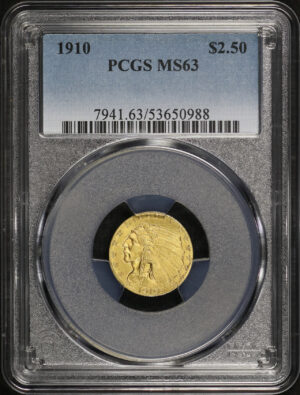 Obverse of this 1910 Indian $2.5 PCGS MS-63