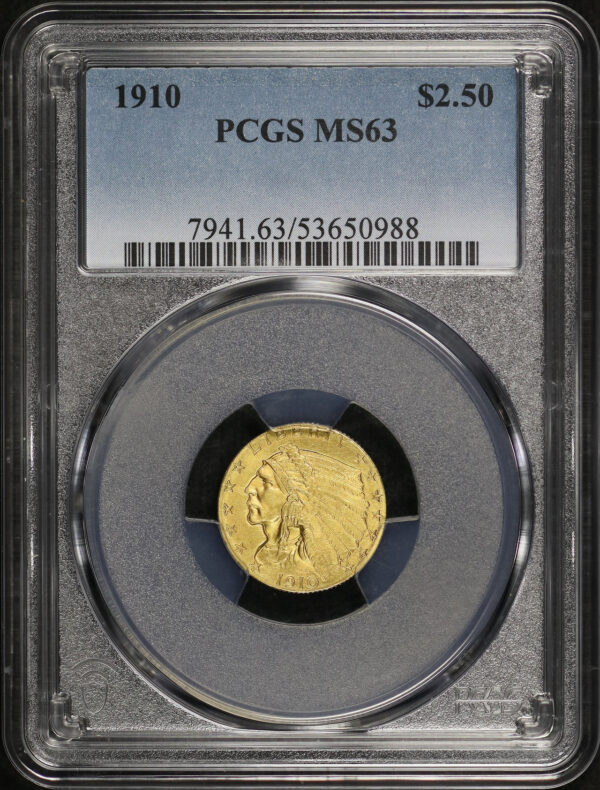 Obverse of this 1910 Indian $2.5 PCGS MS-63