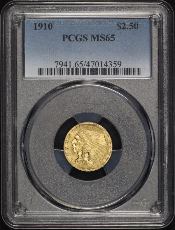 Obverse of this 1910 Indian $2.5 PCGS MS-65