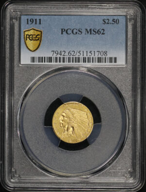 Obverse of this 1911 Indian $2.5 PCGS MS-62