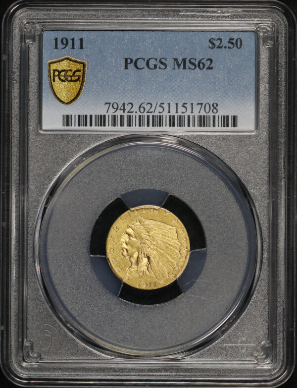 Obverse of this 1911 Indian $2.5 PCGS MS-62