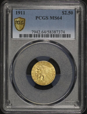 Obverse of this 1911 Indian $2.5 PCGS MS-64