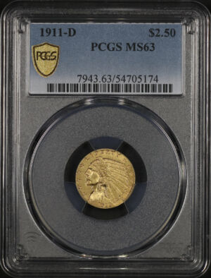 Obverse of this 1911-D Indian $2.5 PCGS MS-63