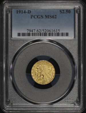 Obverse of this 1914-D Indian $2.5 PCGS MS-62