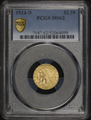 Obverse of this 1914-D Indian $2.5 PCGS MS-62