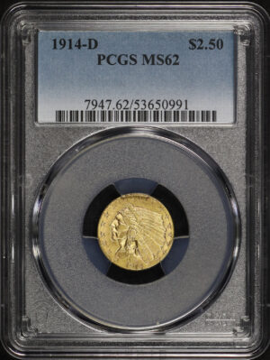 Obverse of this 1914-D Indian $2.5 PCGS MS-62
