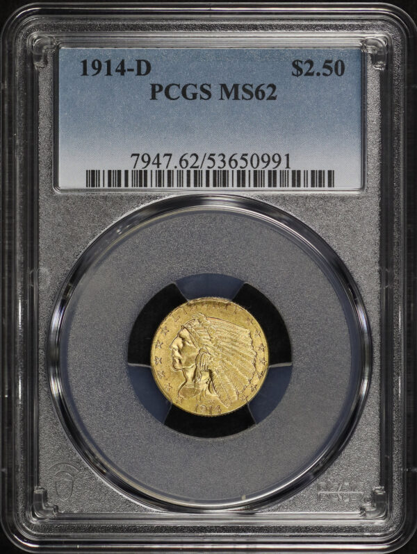 Obverse of this 1914-D Indian $2.5 PCGS MS-62