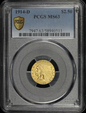 Obverse of this 1914-D Indian Head $2.5 PCGS MS-63