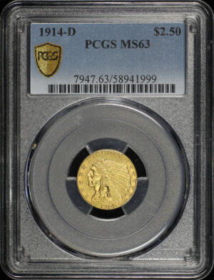 Obverse of this 1914-D Indian Head $2.5 PCGS MS-63