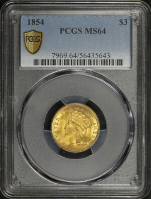 Obverse of this 1854 Three Dollar PCGS MS-64
