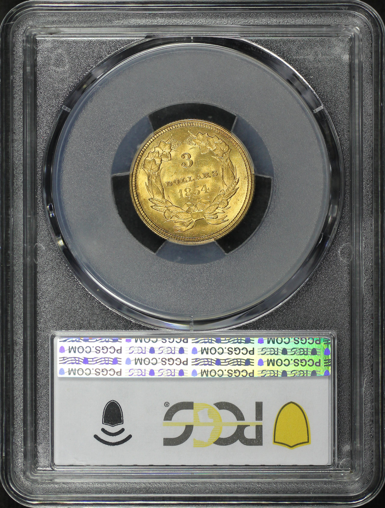 Reverse of this 1854 Three Dollar PCGS MS-64