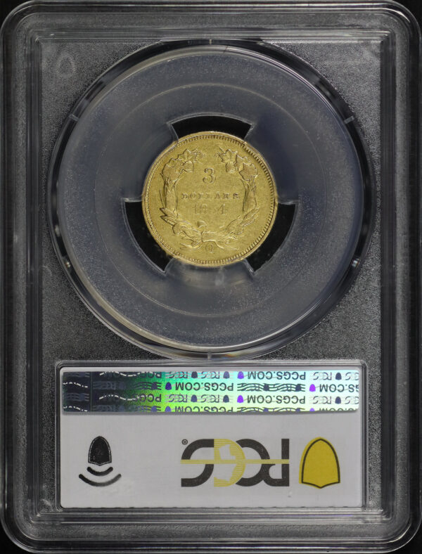 Reverse of this 1854-O Three Dollar PCGS XF-45