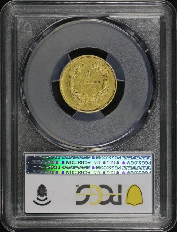 Reverse of this 1854-O Three Dollar PCGS AU-50