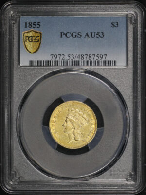 Obverse of this 1855 Three Dollar PCGS AU-53