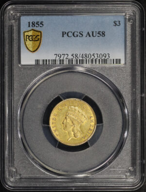 Obverse of this 1855 Three Dollar PCGS AU-58