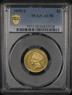 Obverse of this 1855-S Three Dollar PCGS AU-58
