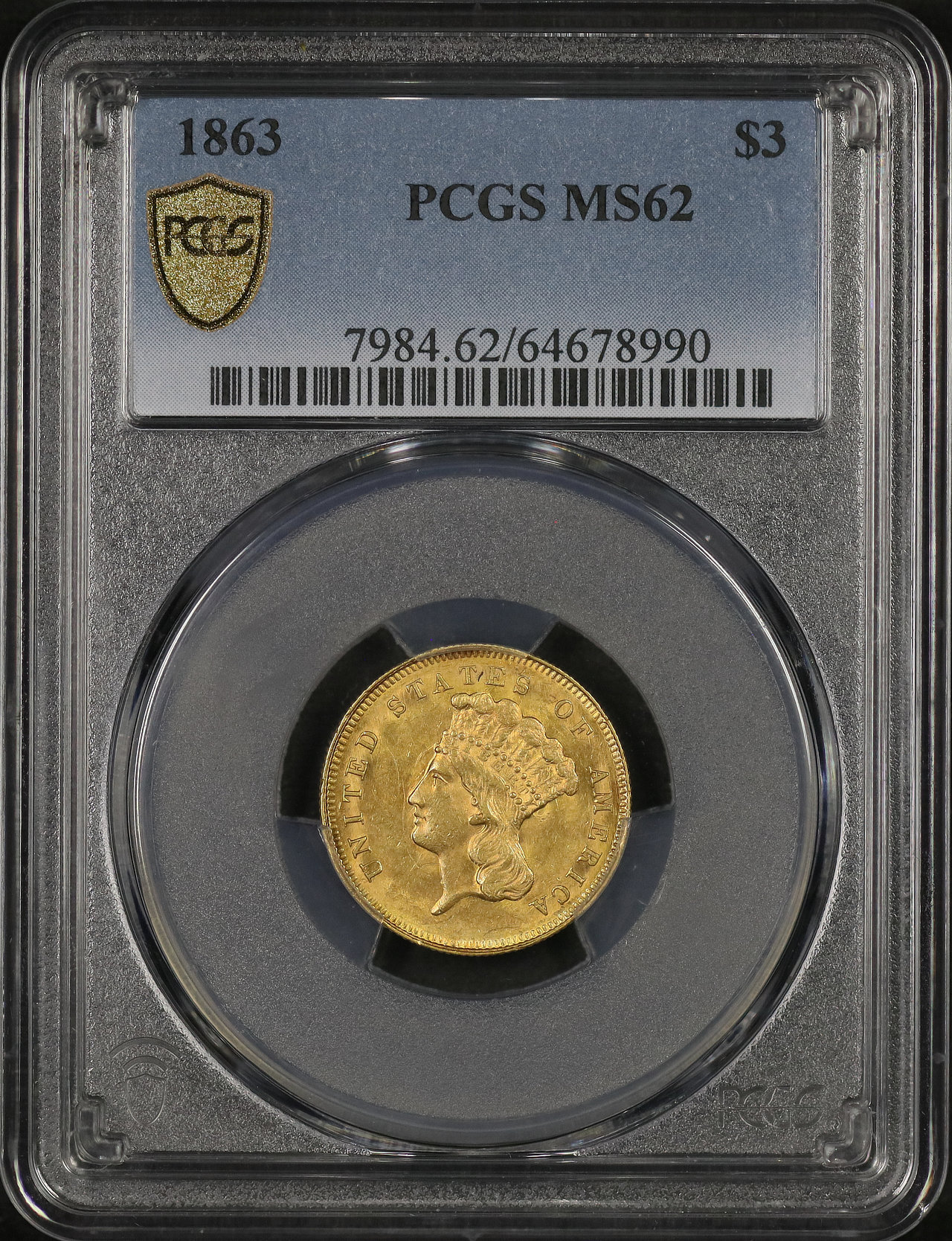 Obverse of this 1863 Three Dollar PCGS MS-62