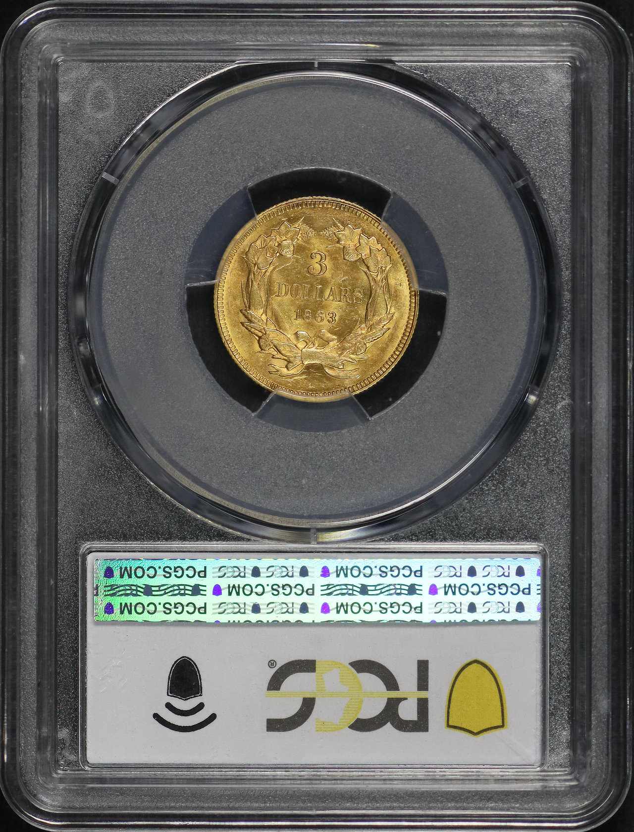 Reverse of this 1863 Three Dollar PCGS MS-62