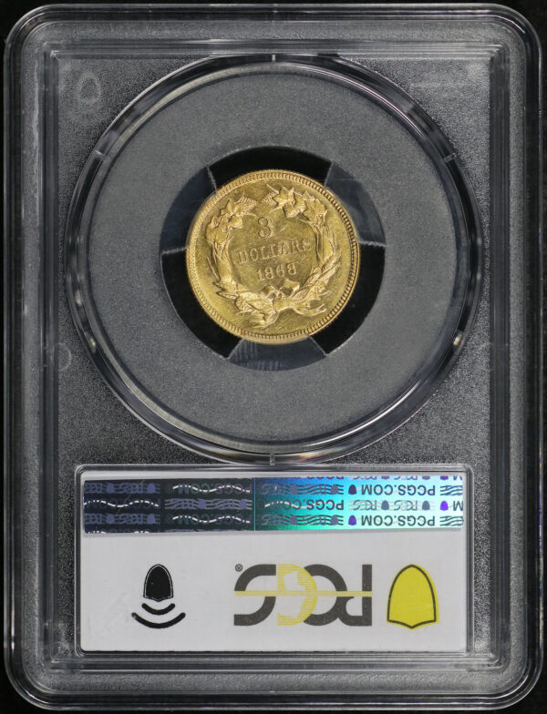 Reverse of this 1868 Three Dollar PCGS MS-62