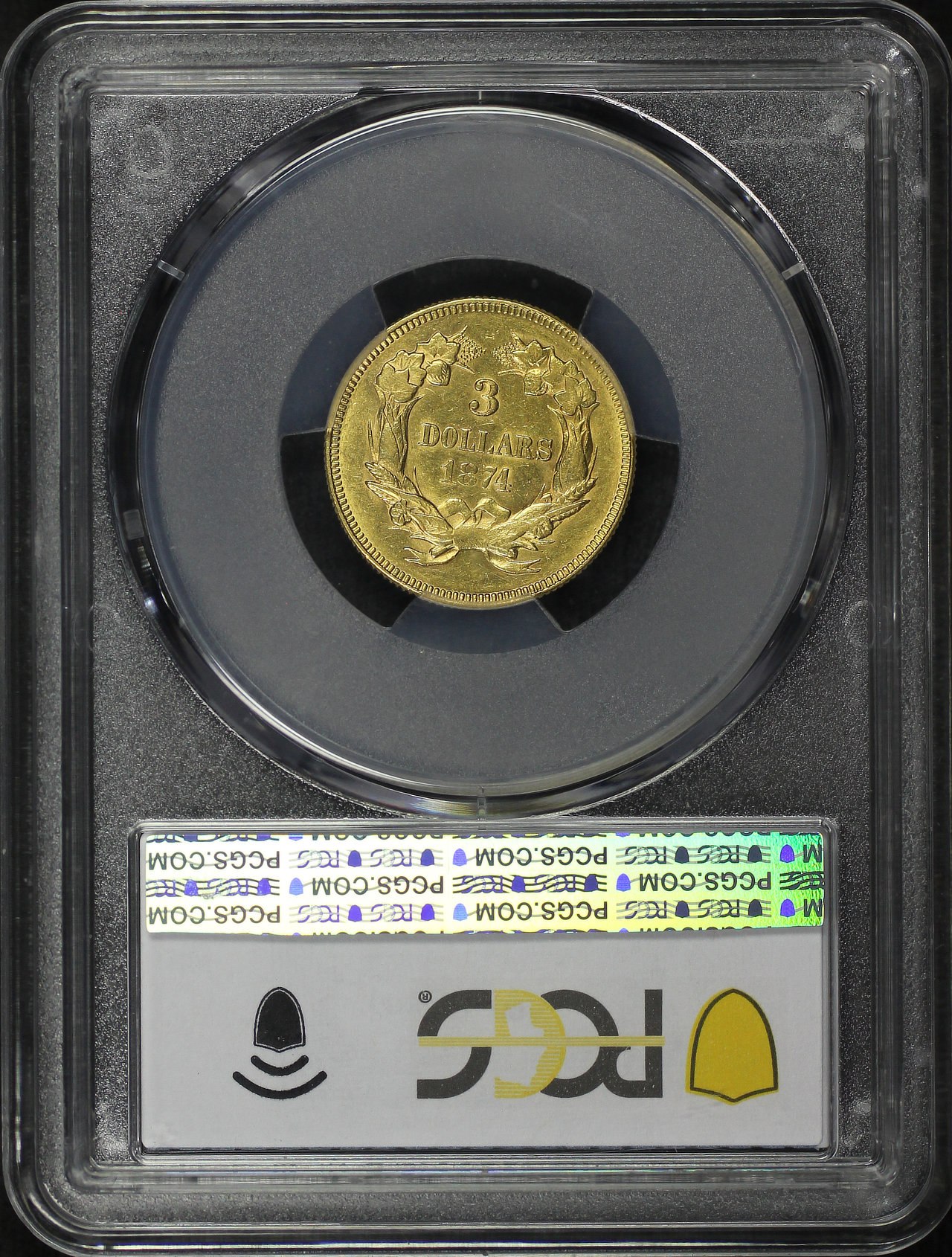 Reverse of this 1874 Three Dollar PCGS AU-58