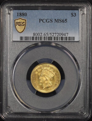 Obverse of this 1880 Three Dollar PCGS MS-65