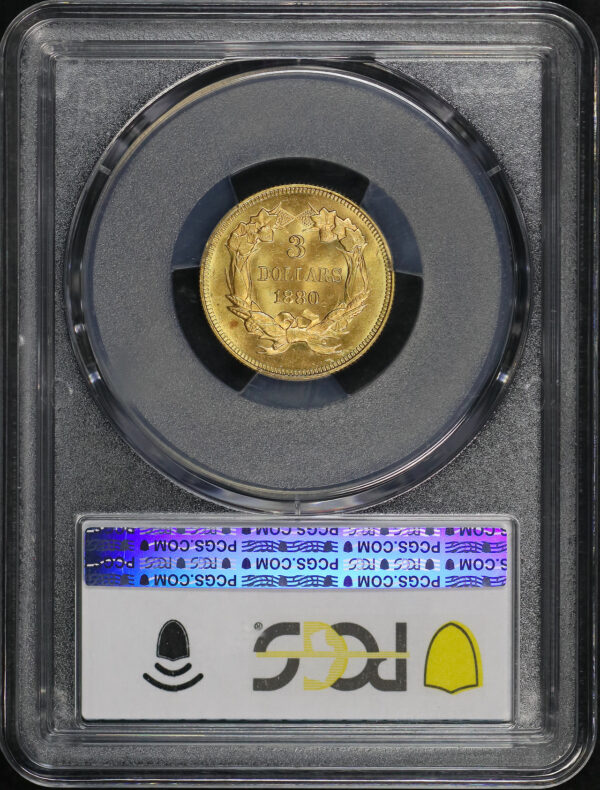 Reverse of this 1880 Three Dollar PCGS MS-65
