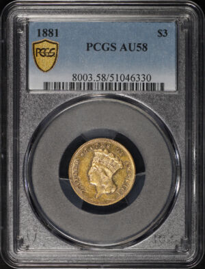 Obverse of this 1881 Three Dollar PCGS AU-58