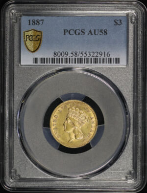 Obverse of this 1887 Three Dollar PCGS AU-58