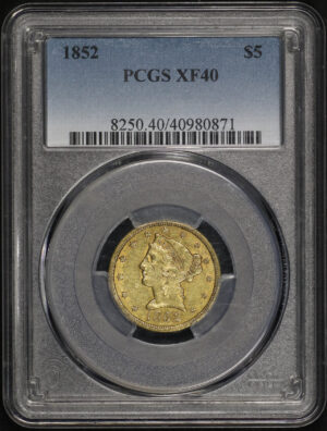 Obverse of this 1852 Liberty Head $5 PCGS XF-40
