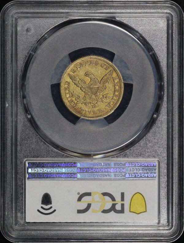 Reverse of this 1853-D Liberty Head $5 Large D PCGS AU-50